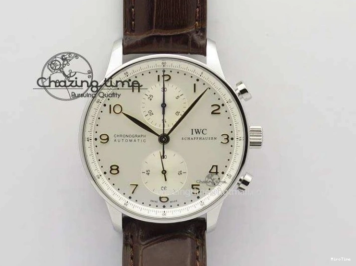 MIROTIME 0110 Original Portuguese 40mm Chrono RG Gray Dial Sliver Subdial on Leather Strap A 7392